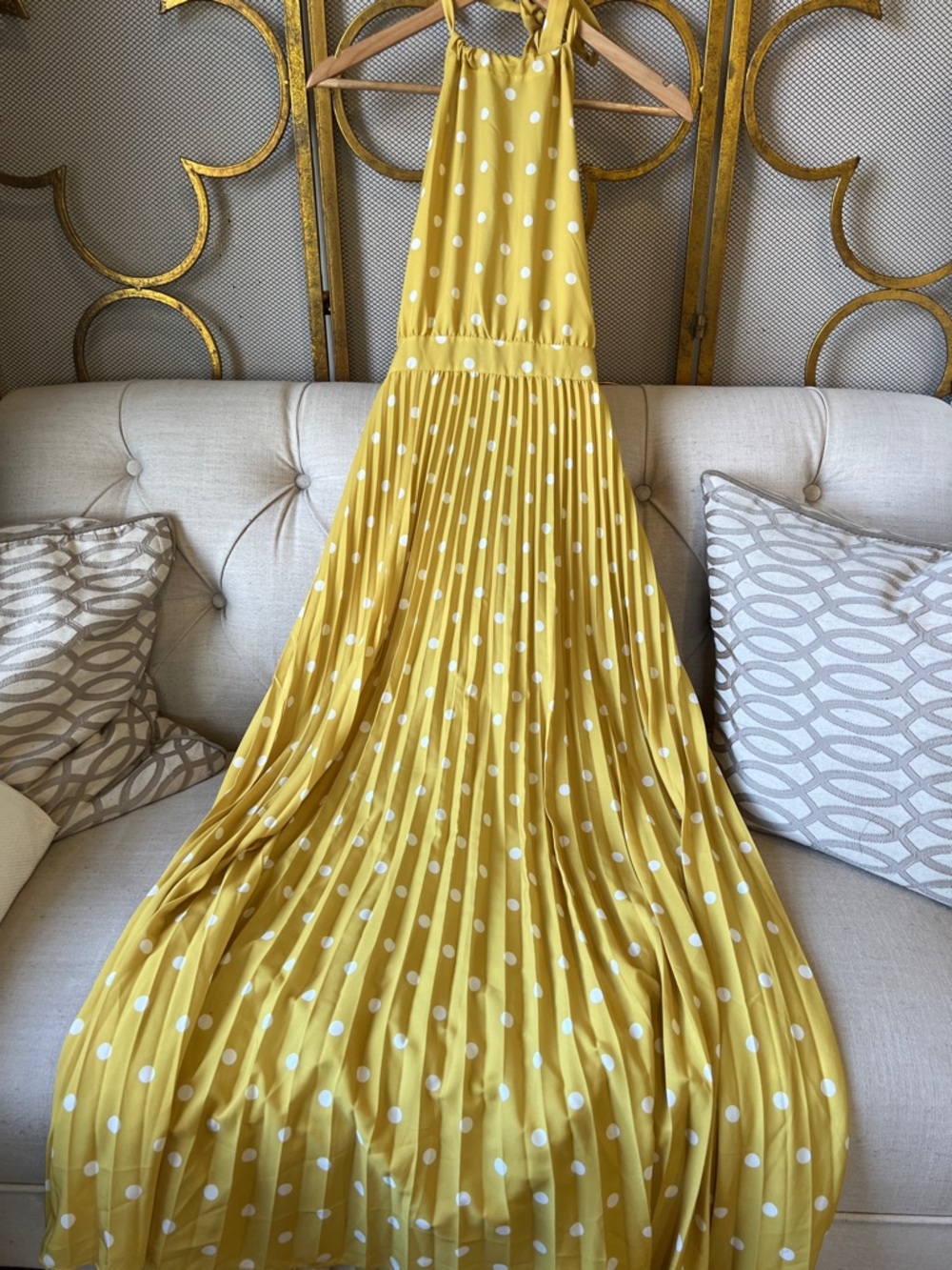 Yellow Polka Dot Halter Maxi Dress
